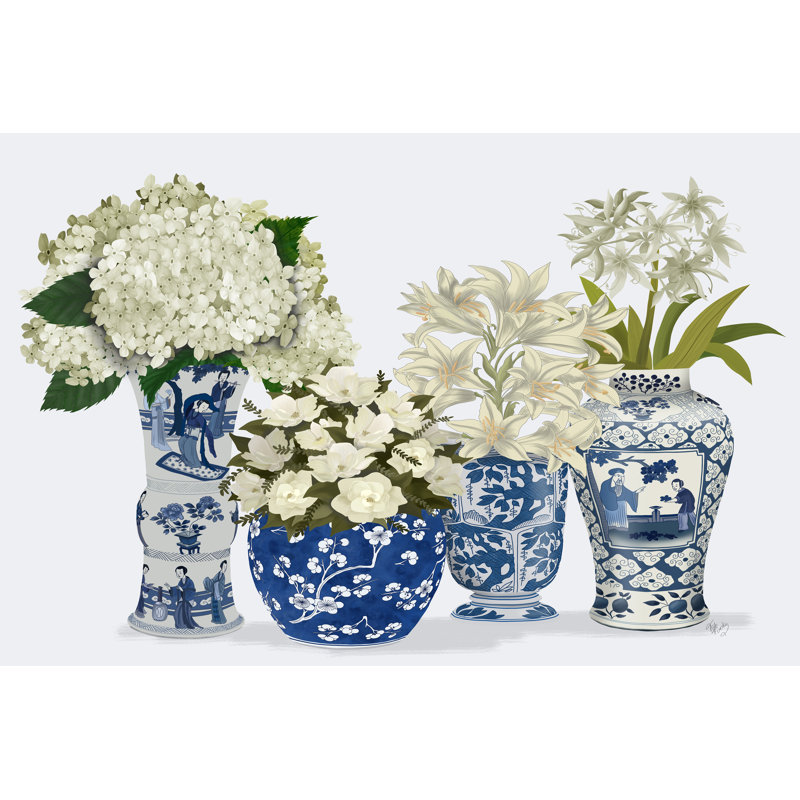 One Allium Way® Chinoiserie Flower Quartet 2, Blue by Fab Funky